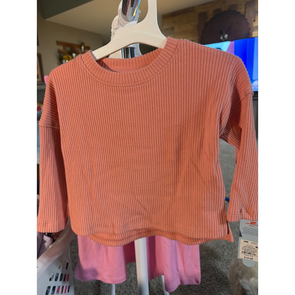 Cat & Jack Toddler 18M Ribbed Long Sleeve Top Dusty Coral Crew Neck NWT